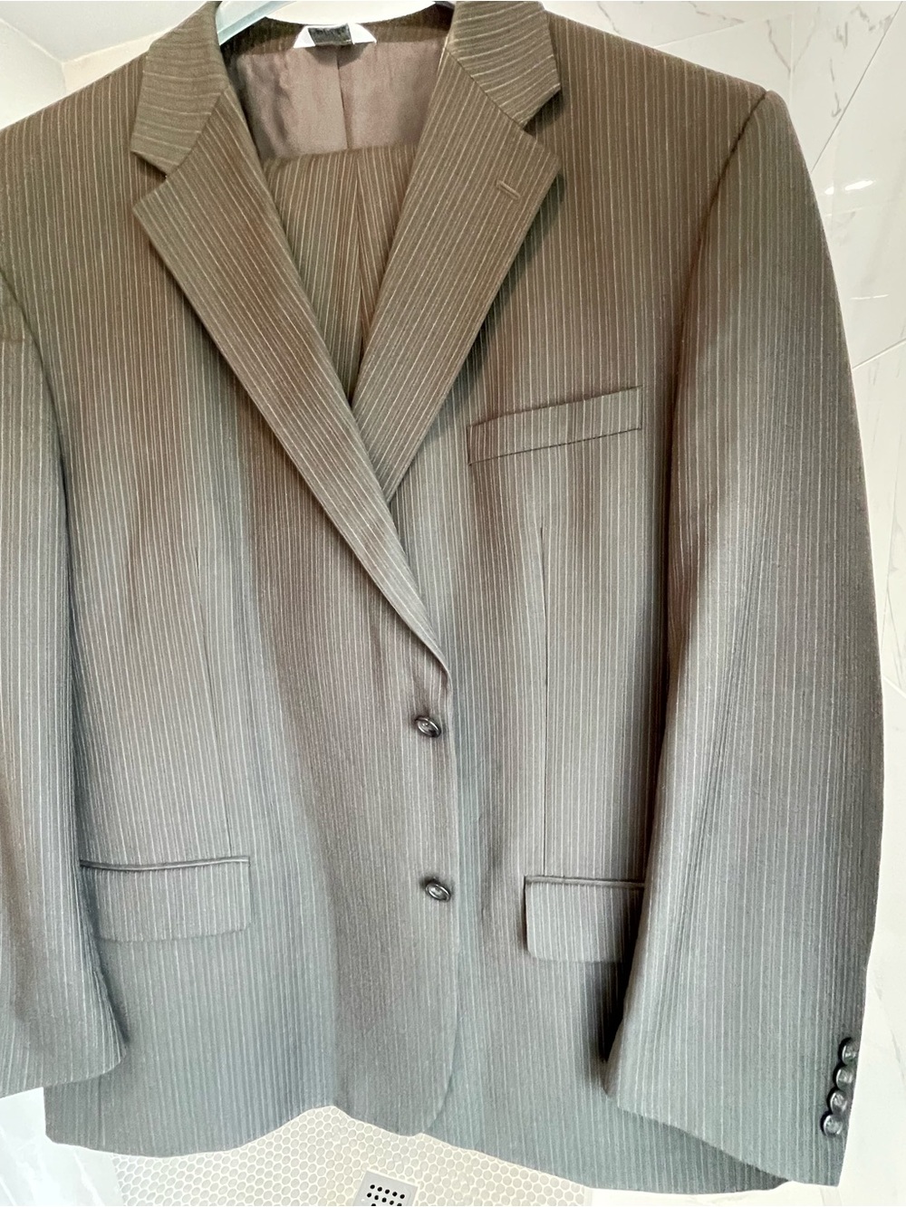 Joseph & Feiss Dark Olive Pinstripe Full Two-button Suit Jacket & Matching Pants